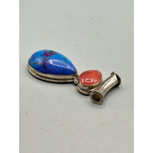 Sterling Silver 925 Blue and Pinkish Semi Precious Teardrop Stone Pendant - Picture 4 of 6